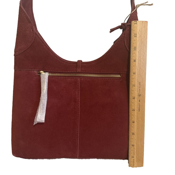 NWT Red Suede Leather Small Shoulder Bag Casual Career Basic Essential Chic - Picture 4 of 13